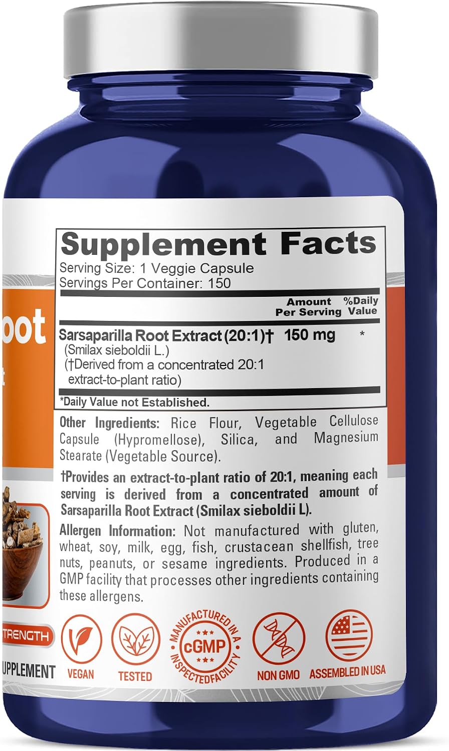 NusaPure Sarsaparilla Root Capsules, 150 mg, 150 Veg Capsules (Non-GMO, Vegan) - görsel 2