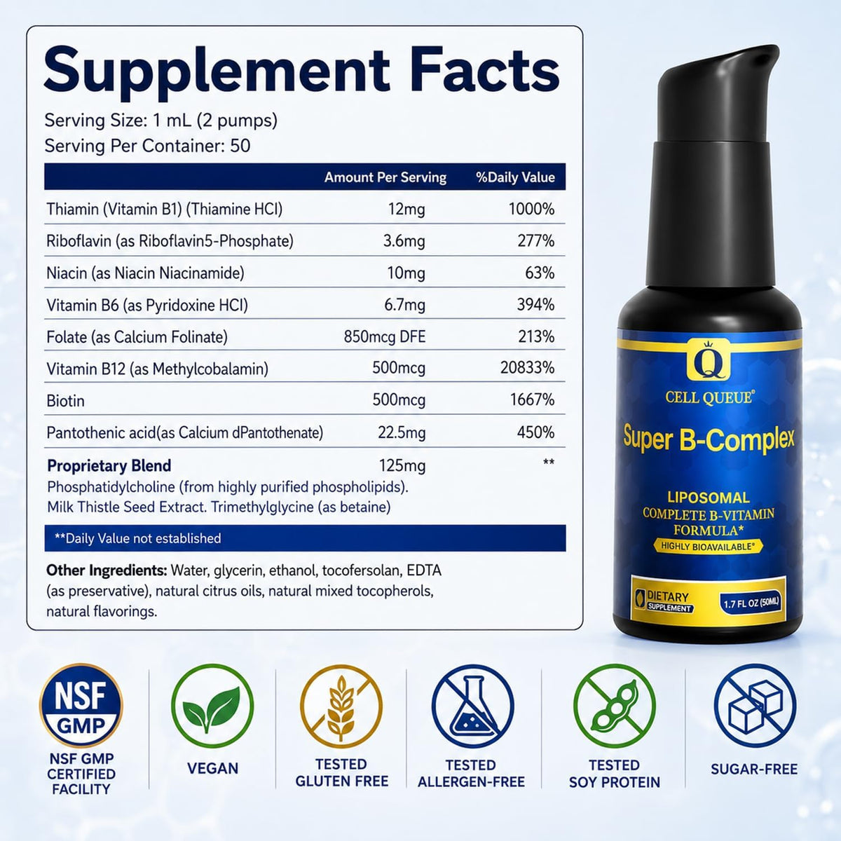 Cellqueue Liposomal Methyl B Complex Liquid – Active B Vitamin Formula with Methyl B12, Folate, TMG and Milk Thistle, 50 ml - görsel 8