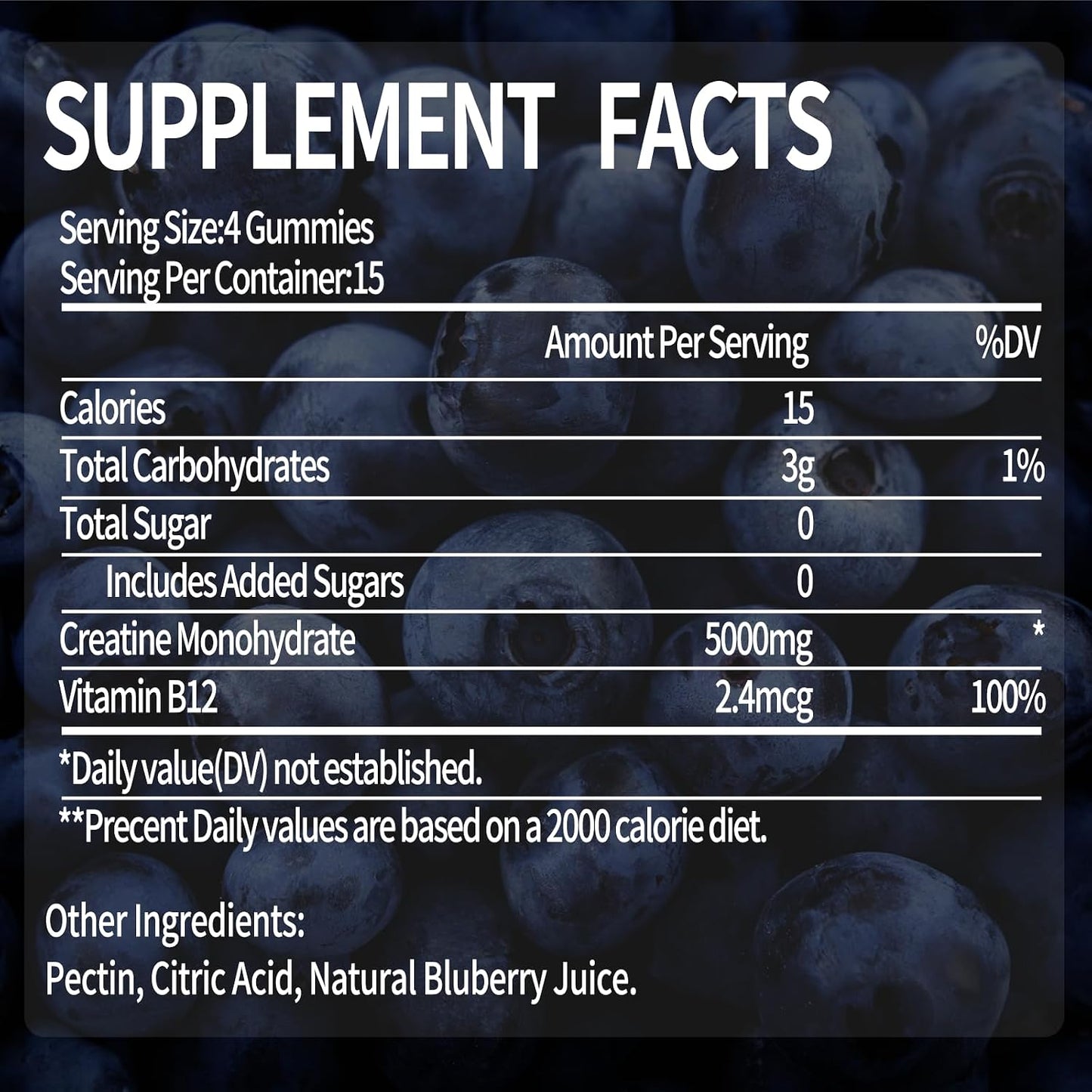 OALSE Creatine Monohydrate Gummies 5000mg with Vitamin B12 - Sugar Free, Vegan (Blueberry, 120 Count) - görsel 3