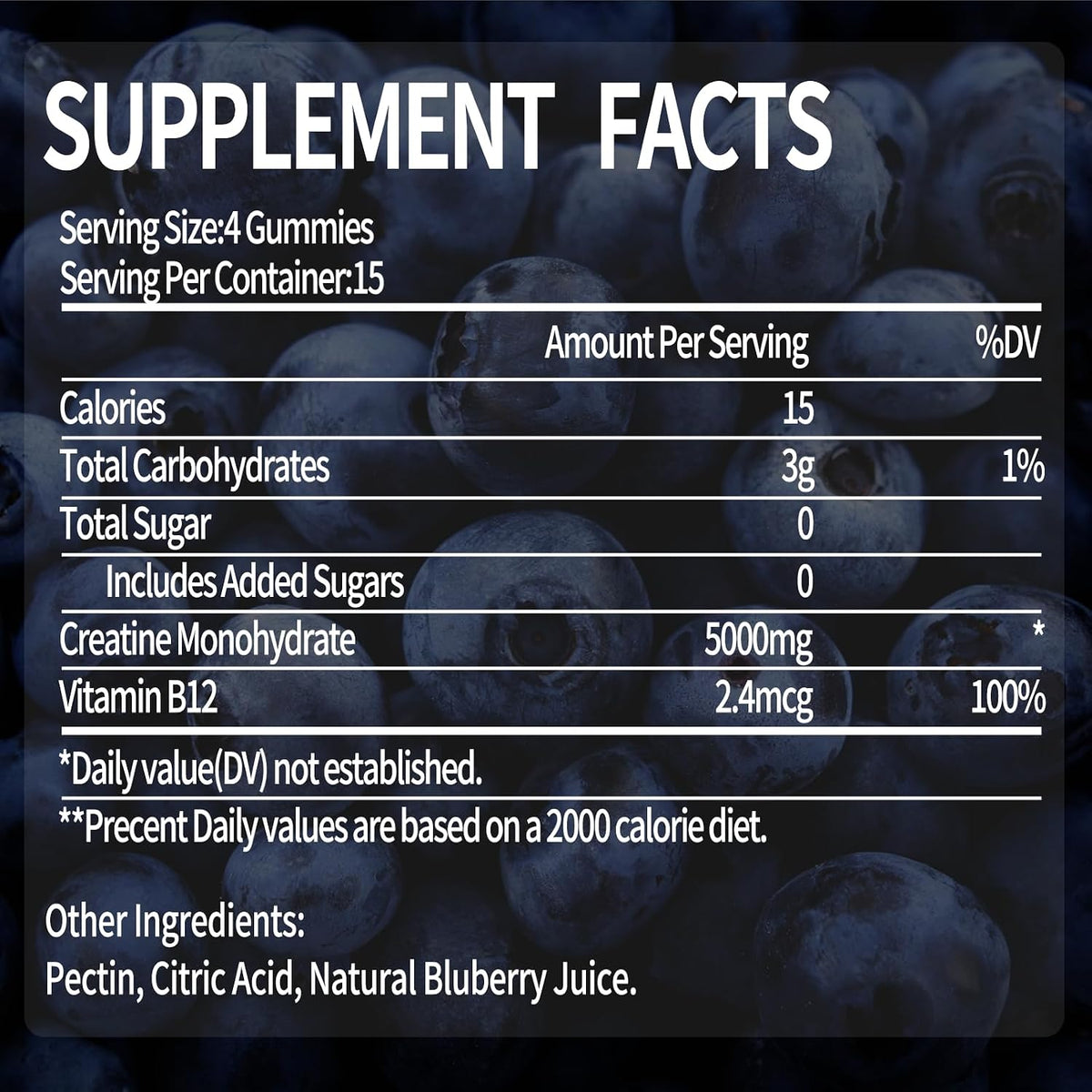 OALSE Creatine Monohydrate Gummies 5000mg with Vitamin B12 - Sugar Free, Vegan (Blueberry, 120 Count) - görsel 3