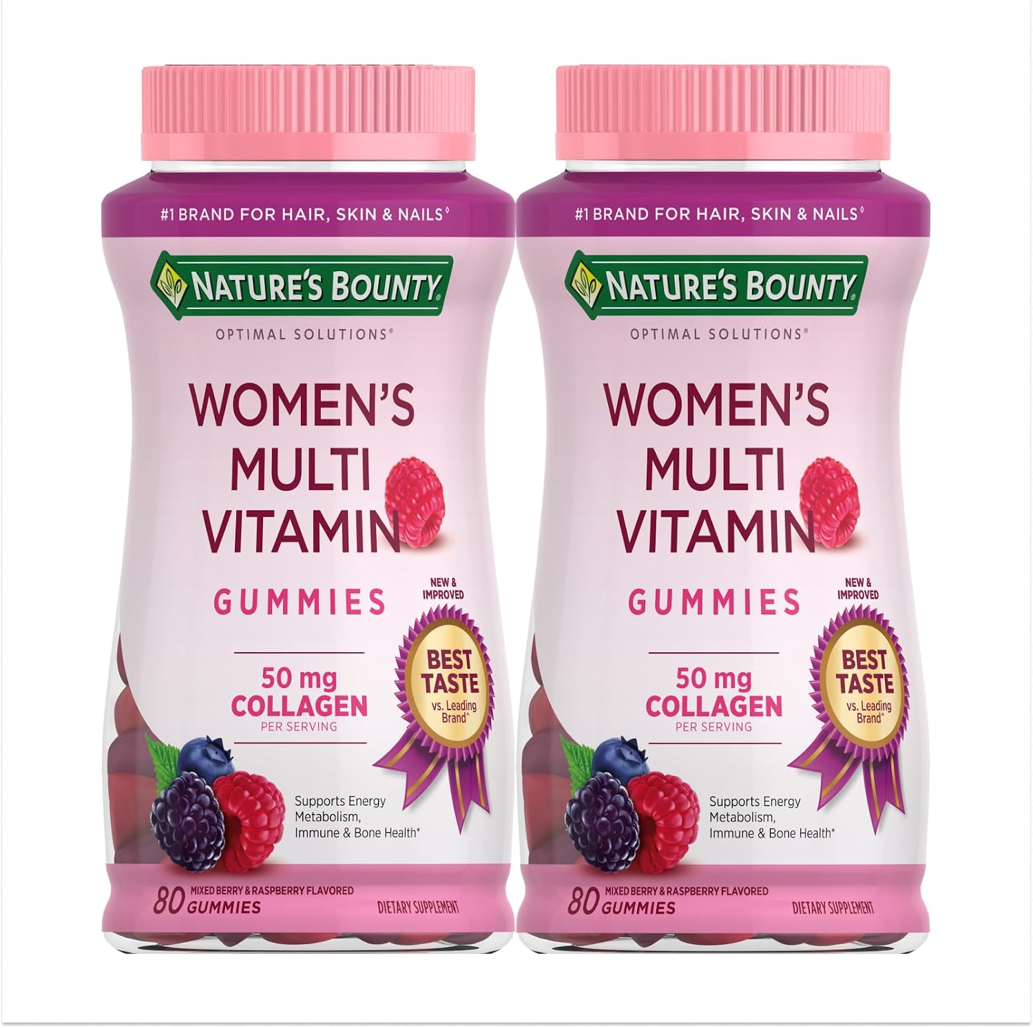 Nature's Bounty Optimal Solutions Women's Multivitamin Gummies for Immune Support, Energy Support, Bone Health, Raspberry Flavour, 80 Gummies (2 Pack) - görsel 1