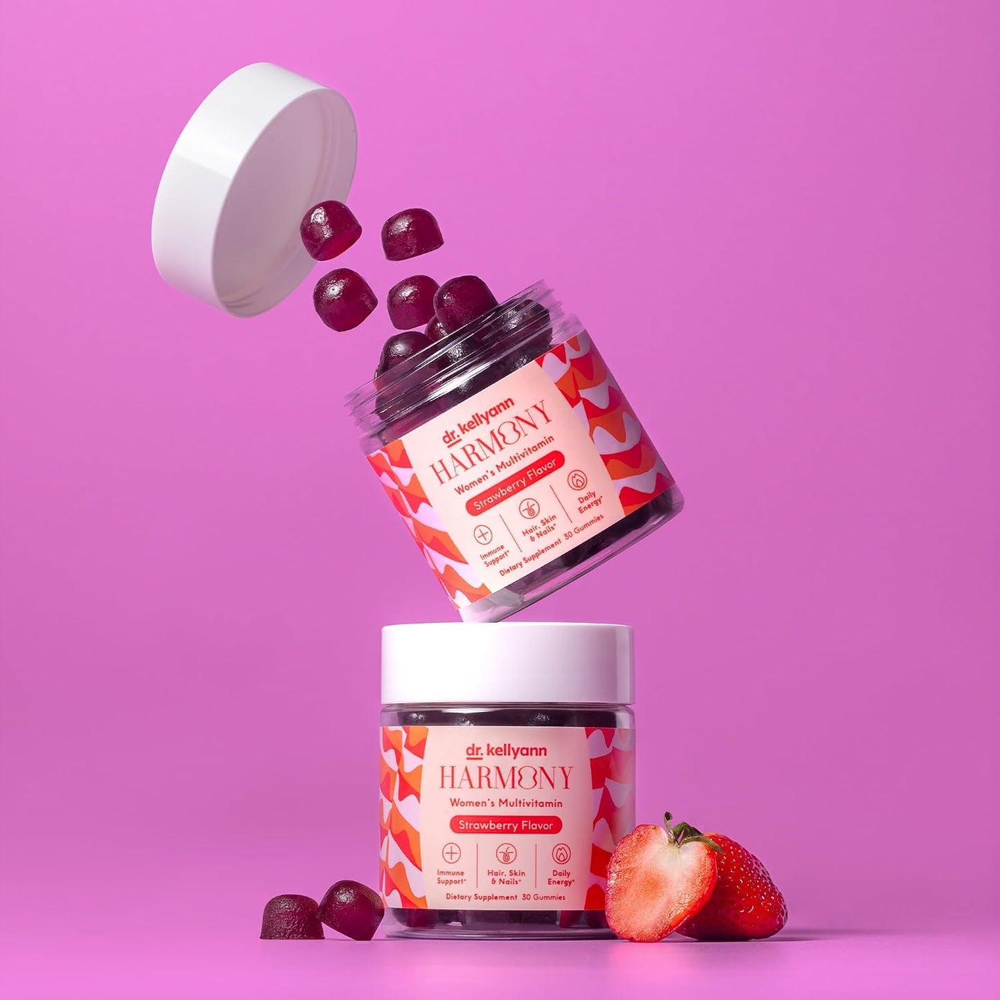 Dr. Kellyann Everyday Multivitamin Gummies – Complete Daily Multivitamin with Essential Nutrients for Energy, Immune Support & Wellness – Gluten-Free, Non-GMO, Delicious Strawberry Flavour, 30 Gummies - görsel 3