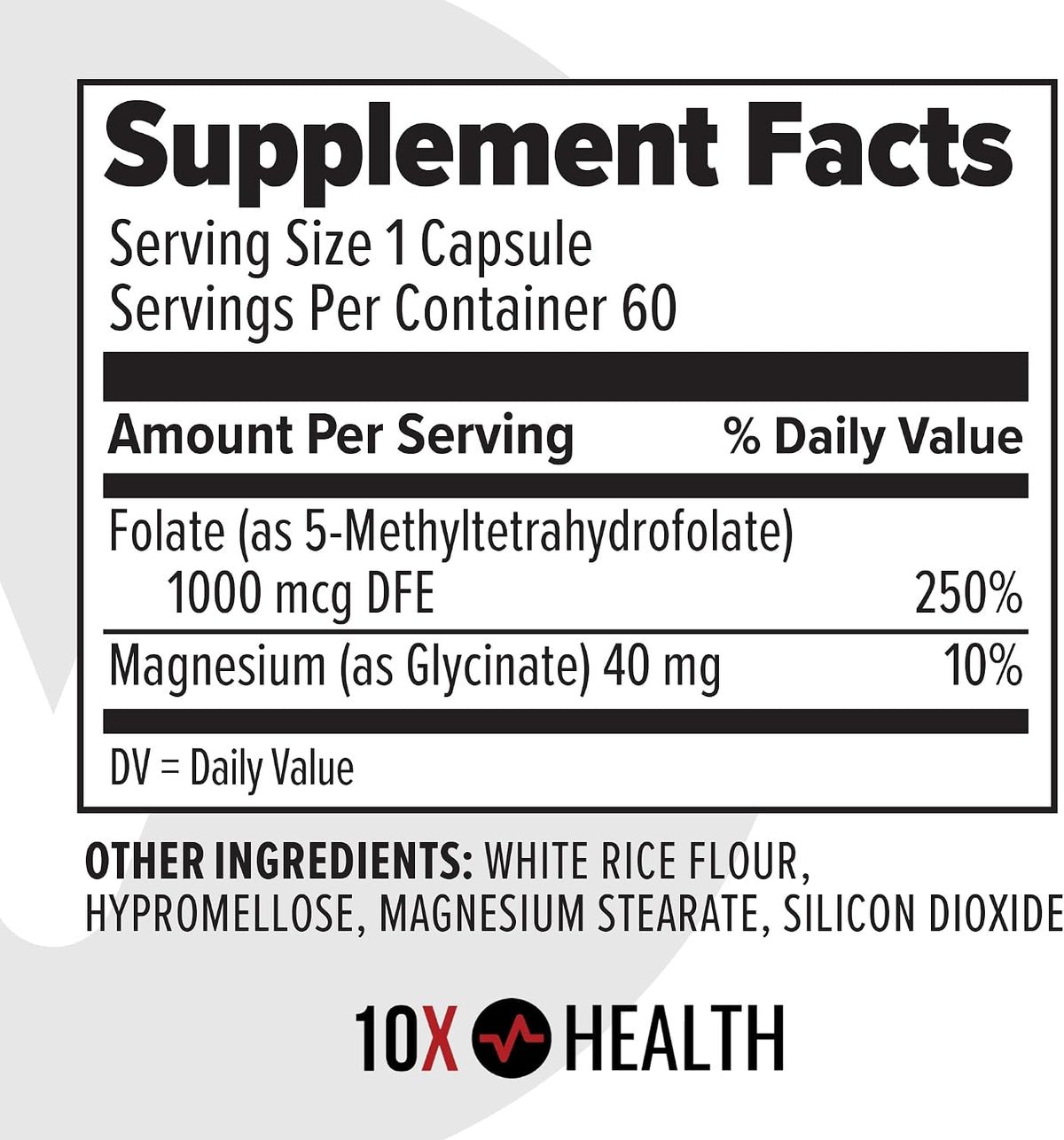 10X Health 5-MTHF Methylfolate - Methylated Folate & Magnesium Supplement - görsel 7