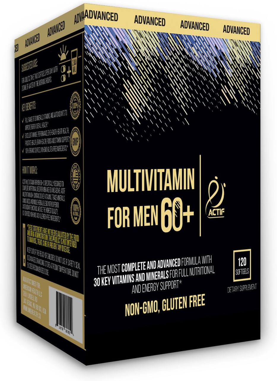 Actif Multivitamin for Men Age 60+ with 30 Organic Vitamins and Organic Herbs, Non-GMO, Made in USA, 120 Capsules - görsel 1