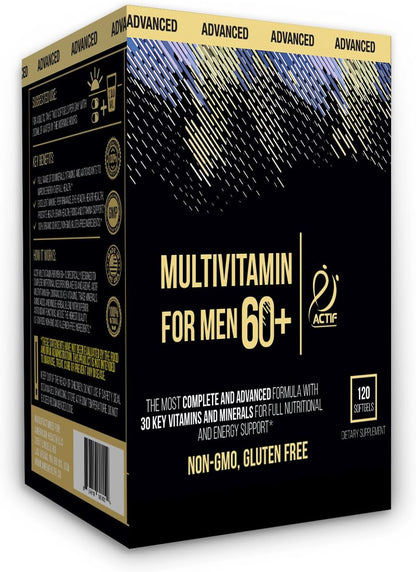 Actif Multivitamin for Men Age 60+ with 30 Organic Vitamins and Organic Herbs, Non-GMO, Made in USA, 120 Capsules