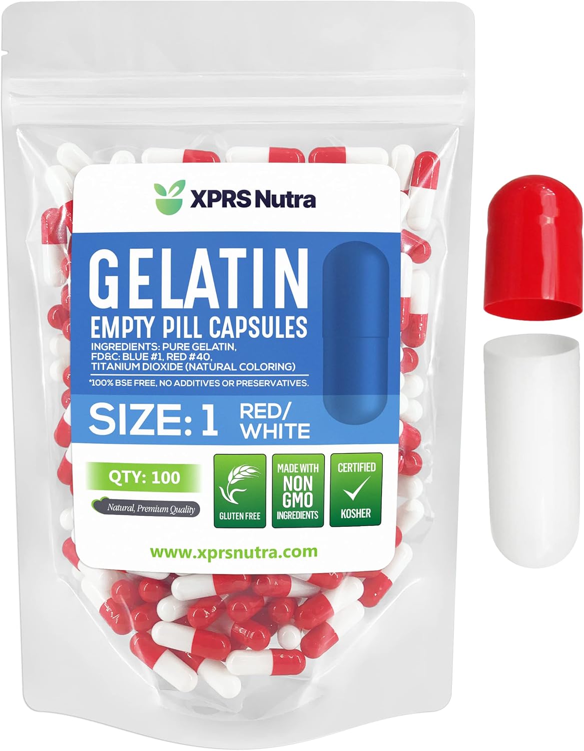 XPRS Nutra Size 1 Empty Gelatine Capsules - 100 Count - görsel 1