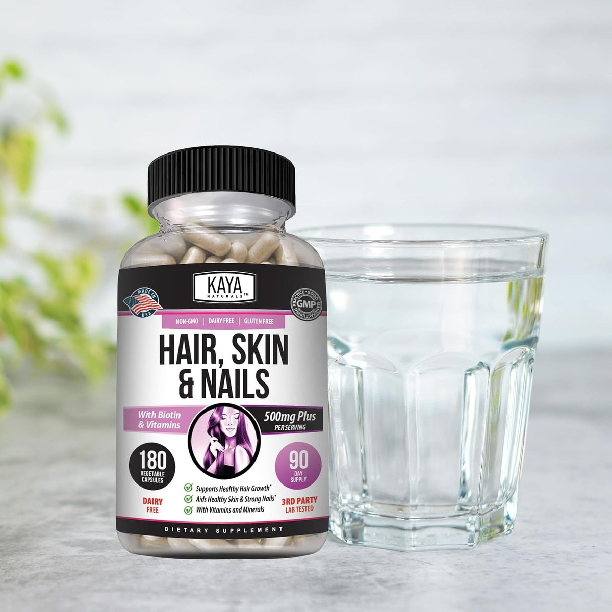 Kaya Naturals Hair, Skin & Nail Capsules with Biotin, Vitamin D, B-12, A, Folic Acid - 180 Capsules - görsel 7