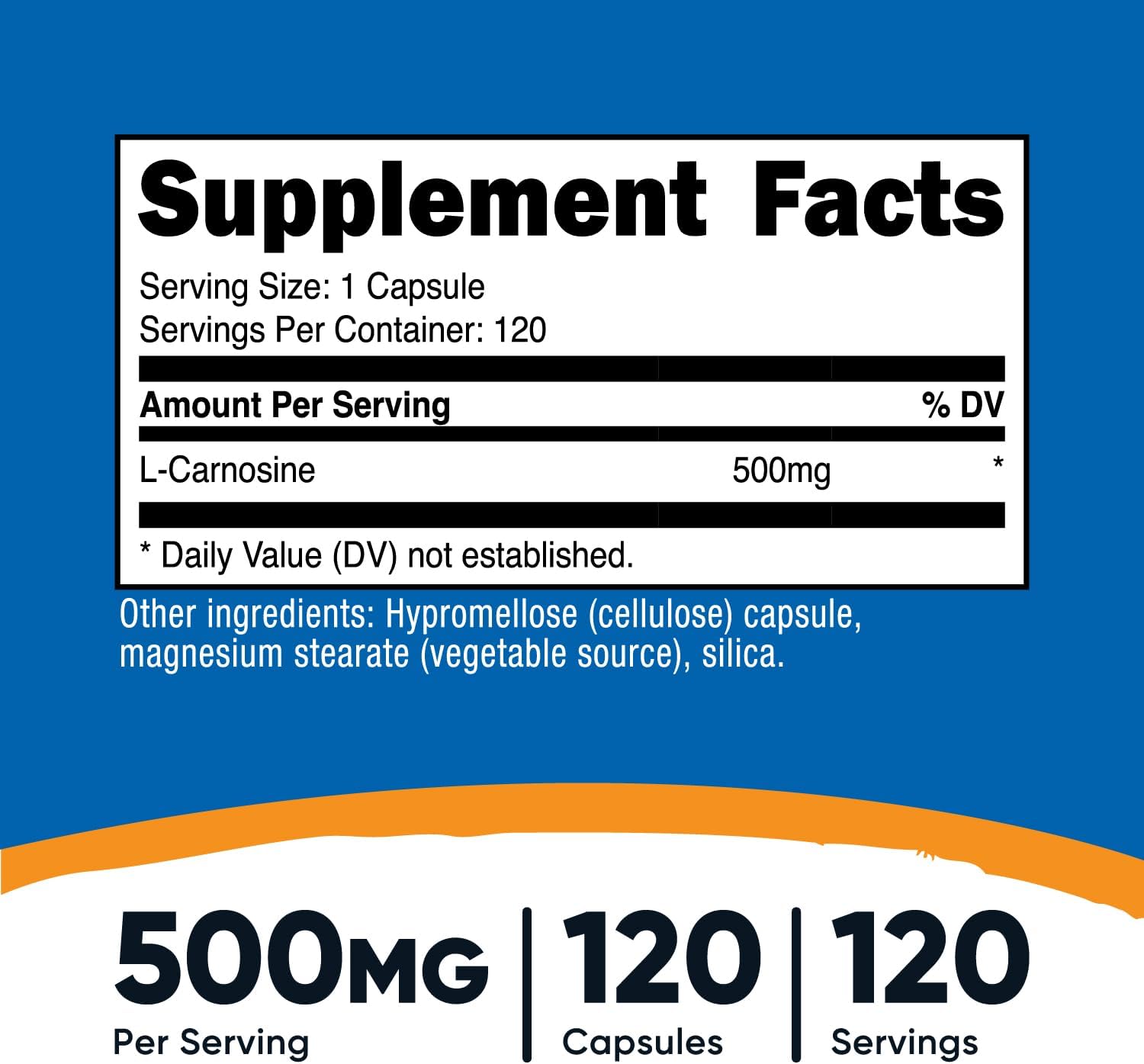Nutricost L-Carnosine 500mg, 120 Capsules - Gluten-free & Non-GMO - görsel 2