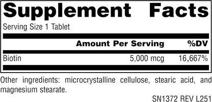 Source Naturals Biotin 5,000 mcg – Hair, Skin and Nail Support – 60 Tablets