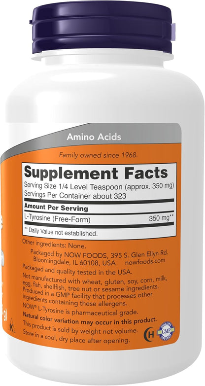 NOW Foods L-Tyrosine Powder, Free-Form, 113 g