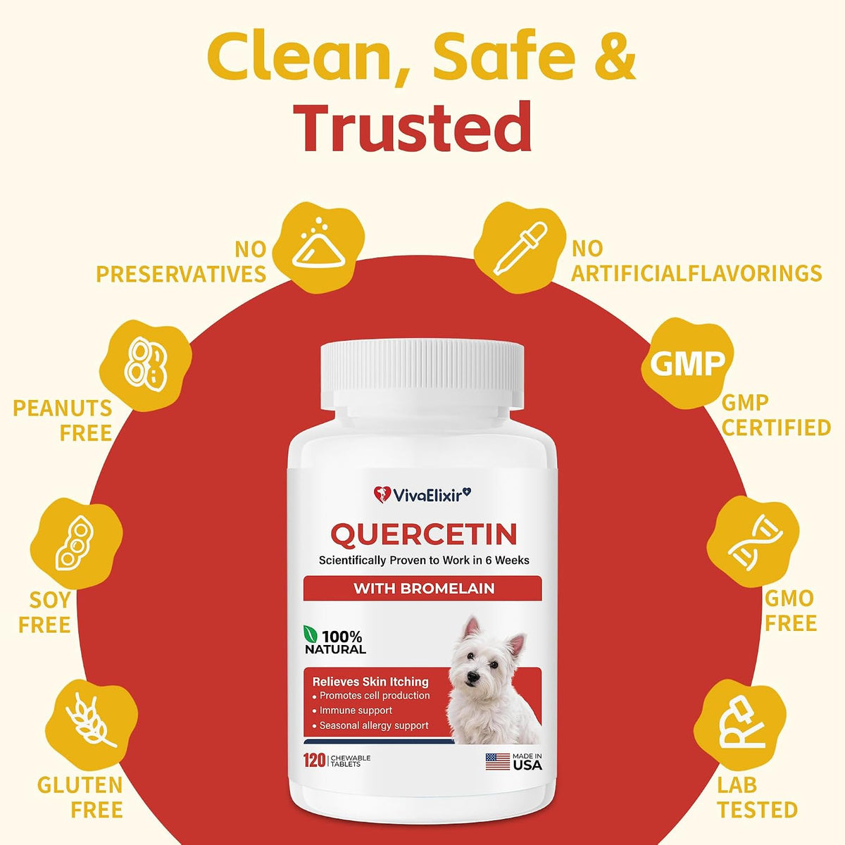 Quercetin & Bromelain Tablets for Dogs – for Skin Allergies, Atopic Dermatitis, Ear Infections & Joint Stiffness – Immune & Anti-Inflammatory Support – Vet-Formulated - görsel 8