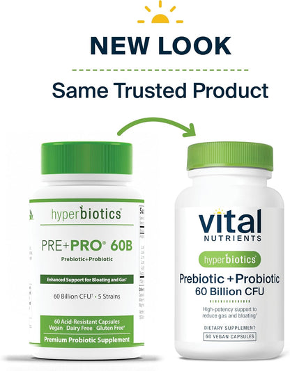 Hyperbiotics Vital Nutrients Prebiotic and Probiotic – 60 Billion CFU, 60 Vegan Capsules