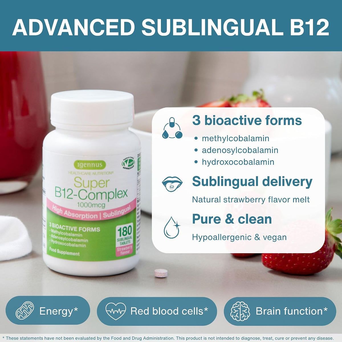Igennus Sublingual Vitamin B12 Complex 1000mcg - Triple Bioactive B12 - görsel 2