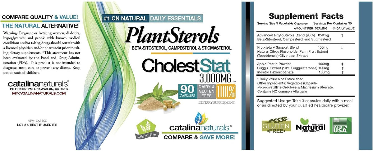 Catalina Naturals Triple Strength Formula - Cholest-Stat - Phytosterol Complex - 3000mg Maximum Strength - 90 Capsules - görsel 3