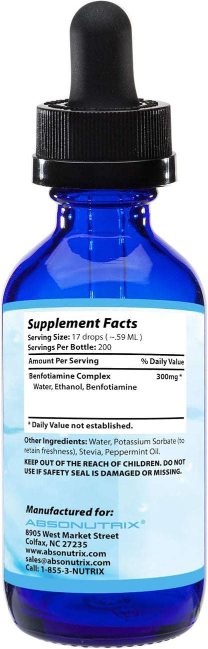Absonutrix Benfotiamine Complex 300 mg - Liquid Drops, 118 ml (200 Servings)