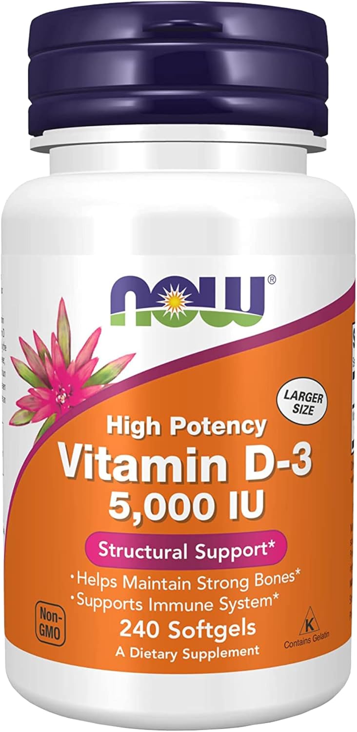 NOW Foods Vitamin D-3 5,000 IU, High Potency, 240 Softgels - görsel 1
