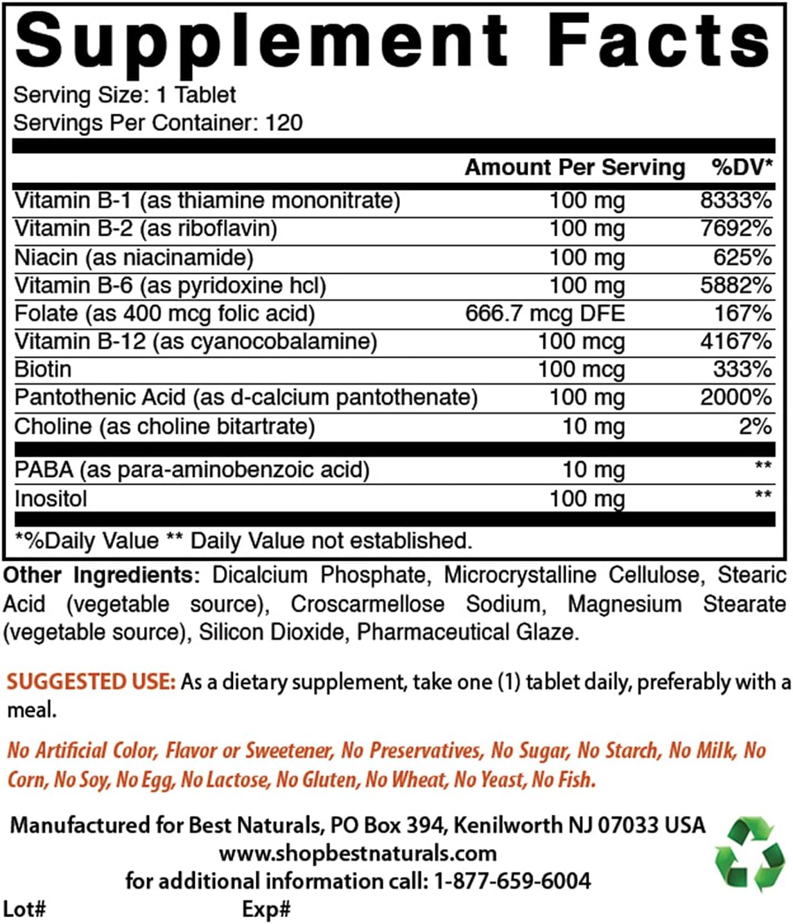 Best Naturals B-100 Complex for Adults, 120 Tablets - görsel 2