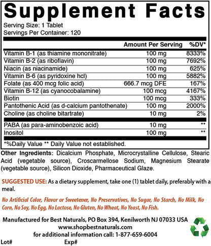 Best Naturals B-100 Complex for Adults, 120 Tablets