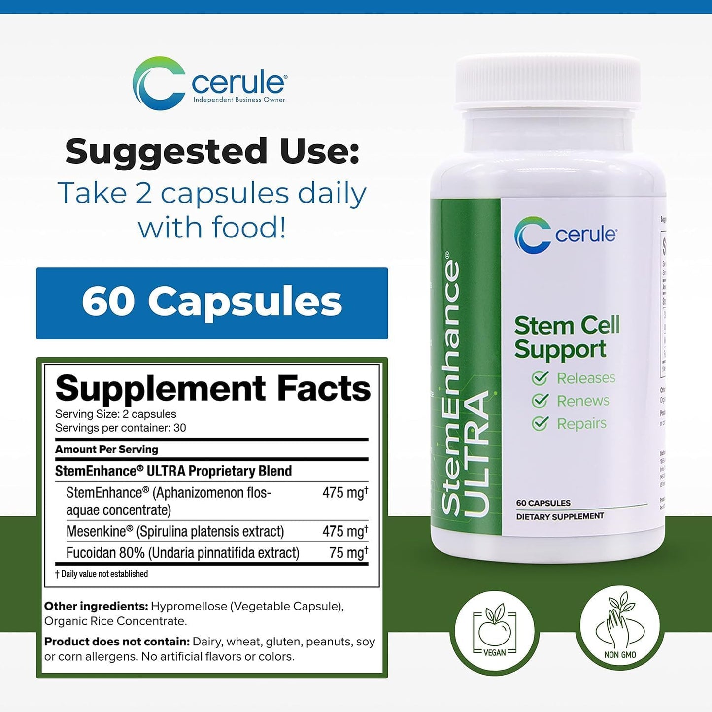 Cerule StemEnhance Ultra 2 Pack – Natural Stem Cell Support for Cellular Renewal, Immune Function, Energy & Recovery – 120 Capsules - görsel 7
