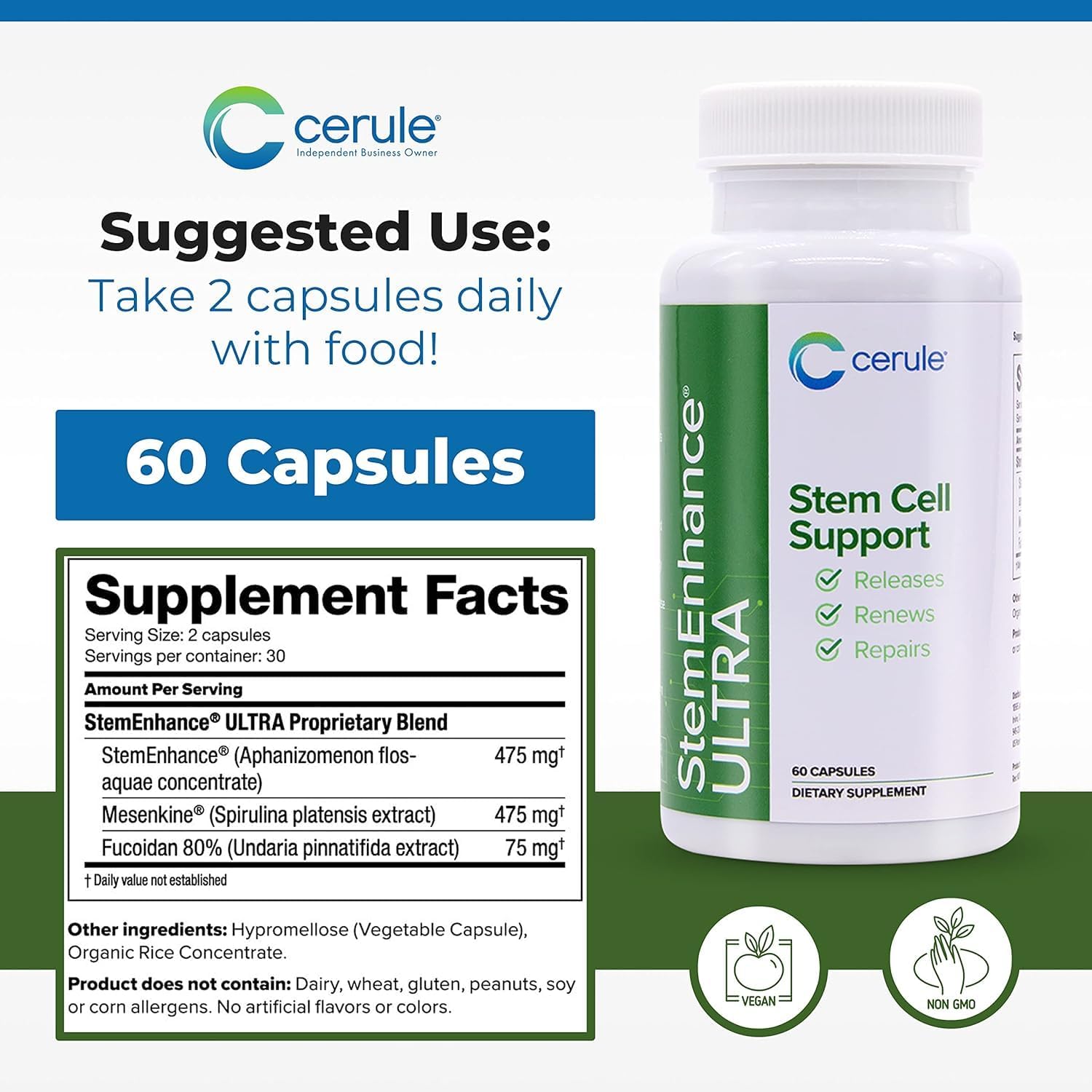 Cerule StemEnhance Ultra 2 Pack – Natural Stem Cell Support for Cellular Renewal, Immune Function, Energy & Recovery – 120 Capsules - görsel 7