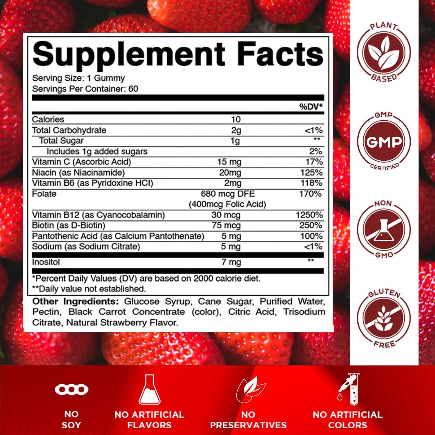 Vitamatic Vitamin B Complex Gummies with Vitamin C & Inositol - Natural Strawberry Flavour - 60 Gummies - görsel 2