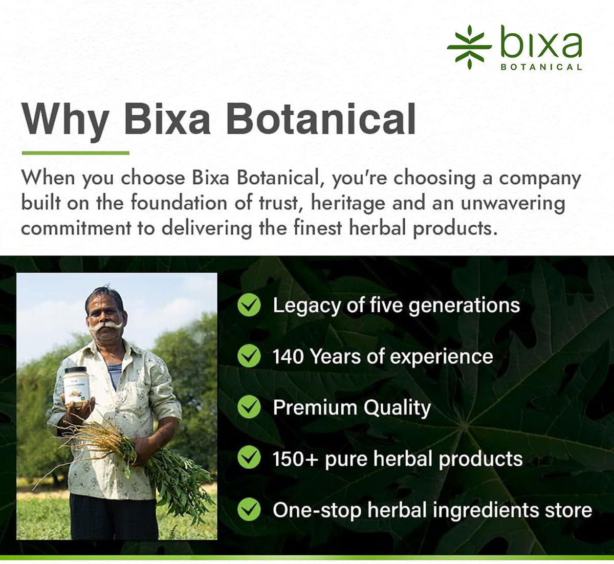 bixa BOTANICAL Safed Musli Capsules for Men | Ayurvedic Herbal Supplement | 100% Pure, Gluten-free, Non-GMO, Steam Sterilised | 60 Count - görsel 5