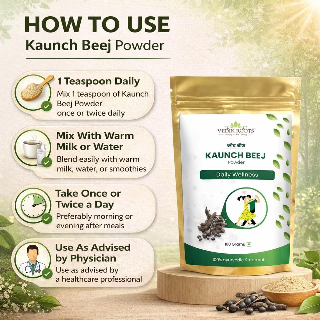 VEDIKROOTS Kaunch Beej Powder – Pure Mucuna Pruriens Seed Powder (100g) - görsel 5