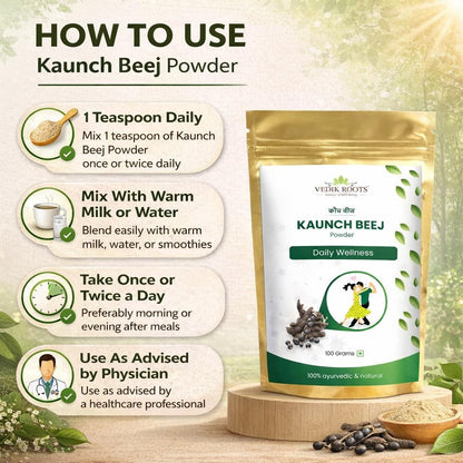 VEDIKROOTS Kaunch Beej Powder – Pure Mucuna Pruriens Seed Powder (100g)