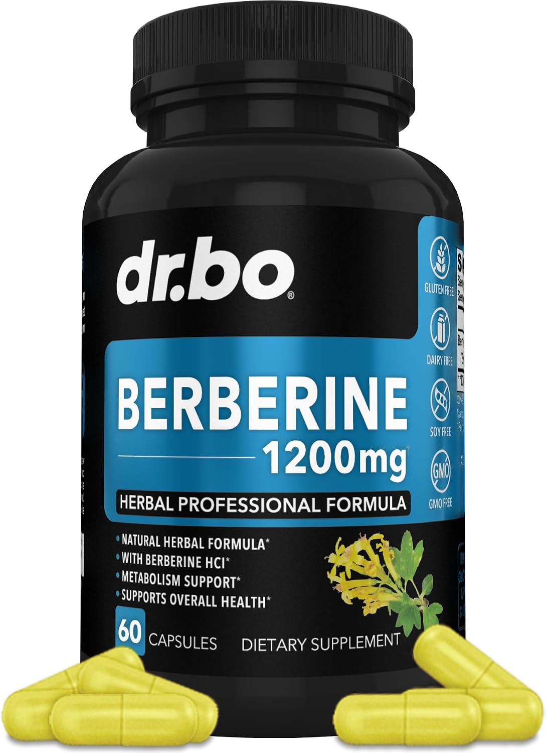 Berberine HCL 1200mg Capsules | Metabolic Support Supplement | DR. BO - 60 Vegan Capsules - görsel 1