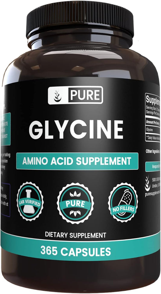 Pure Original Ingredients Glycine (365 Capsules) – No Magnesium or Rice Fillers, Lab Verified