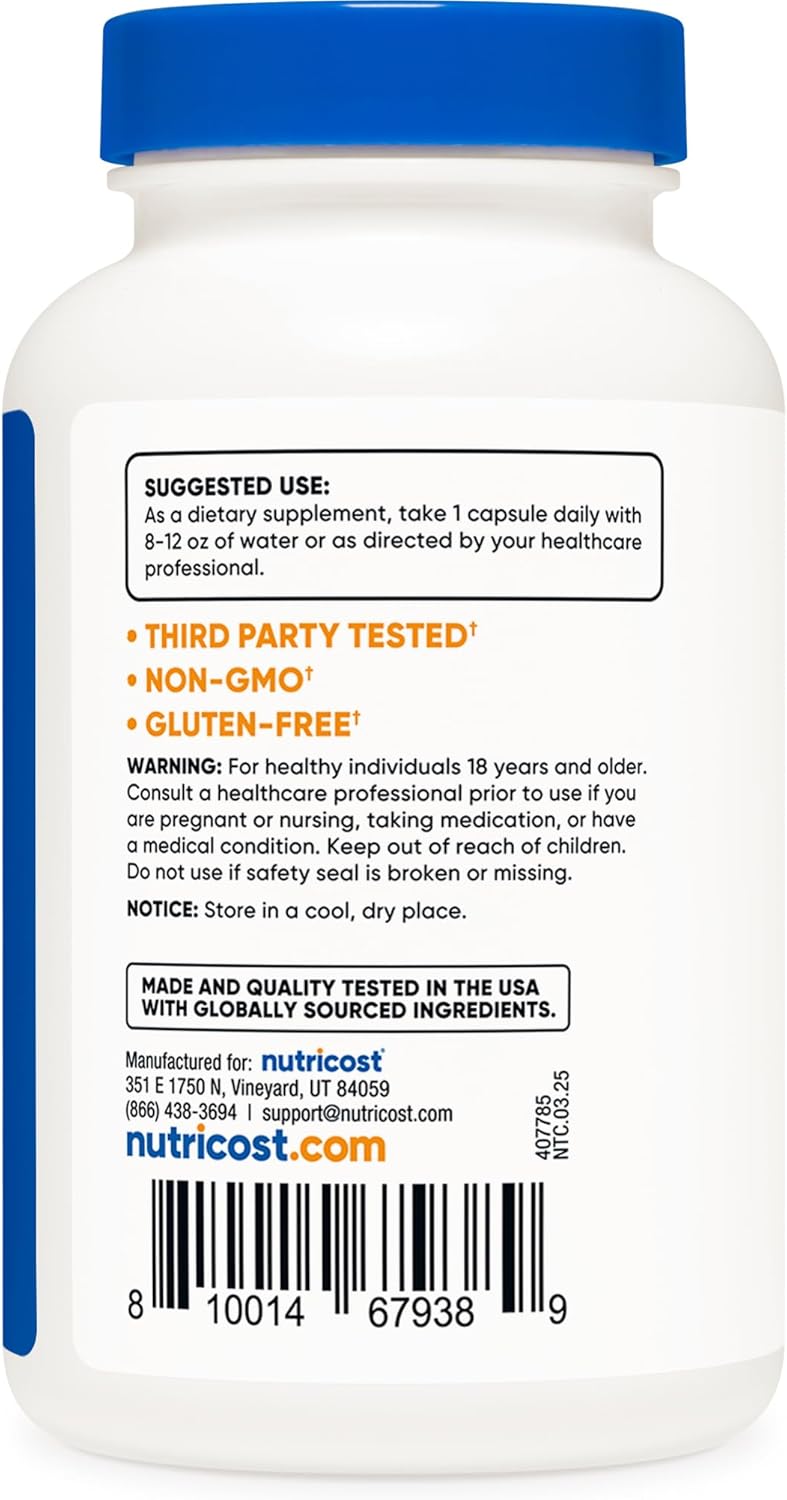 Nutricost L-Tryptophan 500mg, 120 Capsules - with BioPerine, Gluten-Free, Non-GMO - görsel 4