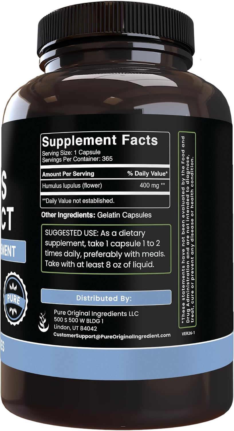 Pure Original Ingredients Hops Extract (365 Capsules) - No Fillers, Lab Verified - görsel 2
