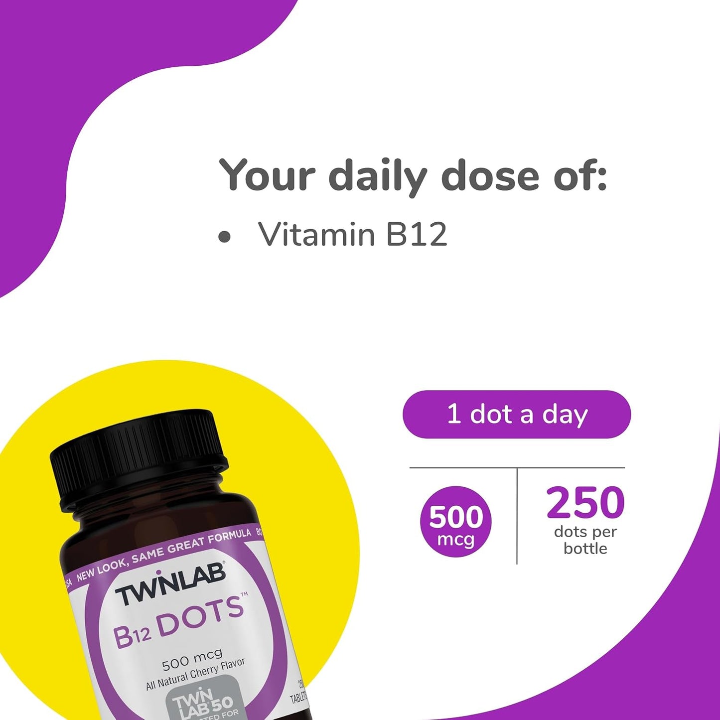 Twinlab B-12 Dots – Vitamin B12 500 mcg, 250 Tablets - görsel 3