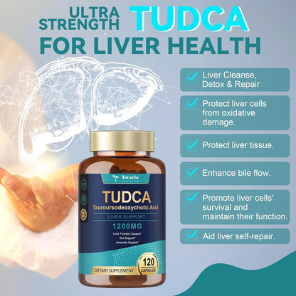 Totaria TUDCA Supplement 1200mg (Tauroursodeoxycholic Acid), 120 Capsules, Ultra Strength