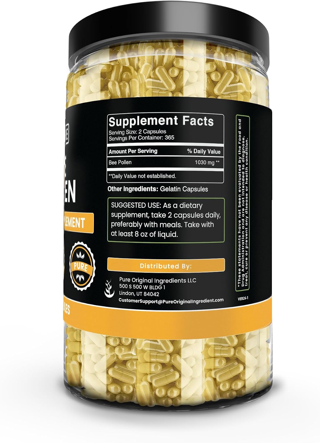 Pure Original Ingredients Bee Pollen - 730 Capsules, No Fillers - görsel 2