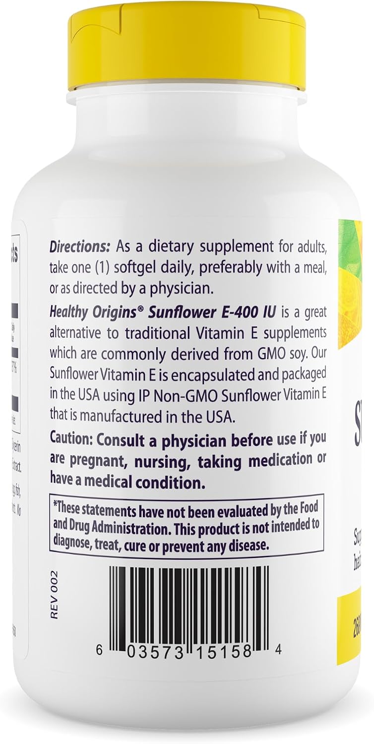 Healthy Origins Sunflower Vitamin E-400 IU - 120 Softgels - görsel 2