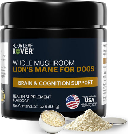 Lion's Mane Mushrooms for Dogs - Organic Whole Mushroom Supplement, Supports Brain and Nervous System, 60-Day Supply