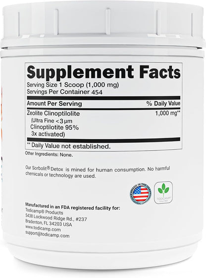 TODICAMP Zeolite Detox Sorbolit – Zeolite Binder Supplement for Full Body Detox – Gut Cleanse, Cellular and Liver Detox (1 Pound (Pack of 1))