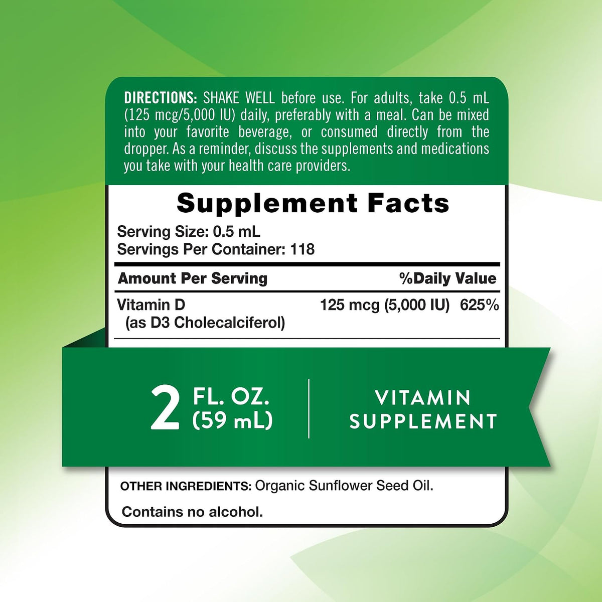 Nature's Truth Vitamin D3 Liquid Drops – 5000 IU, 59 ml - görsel 2