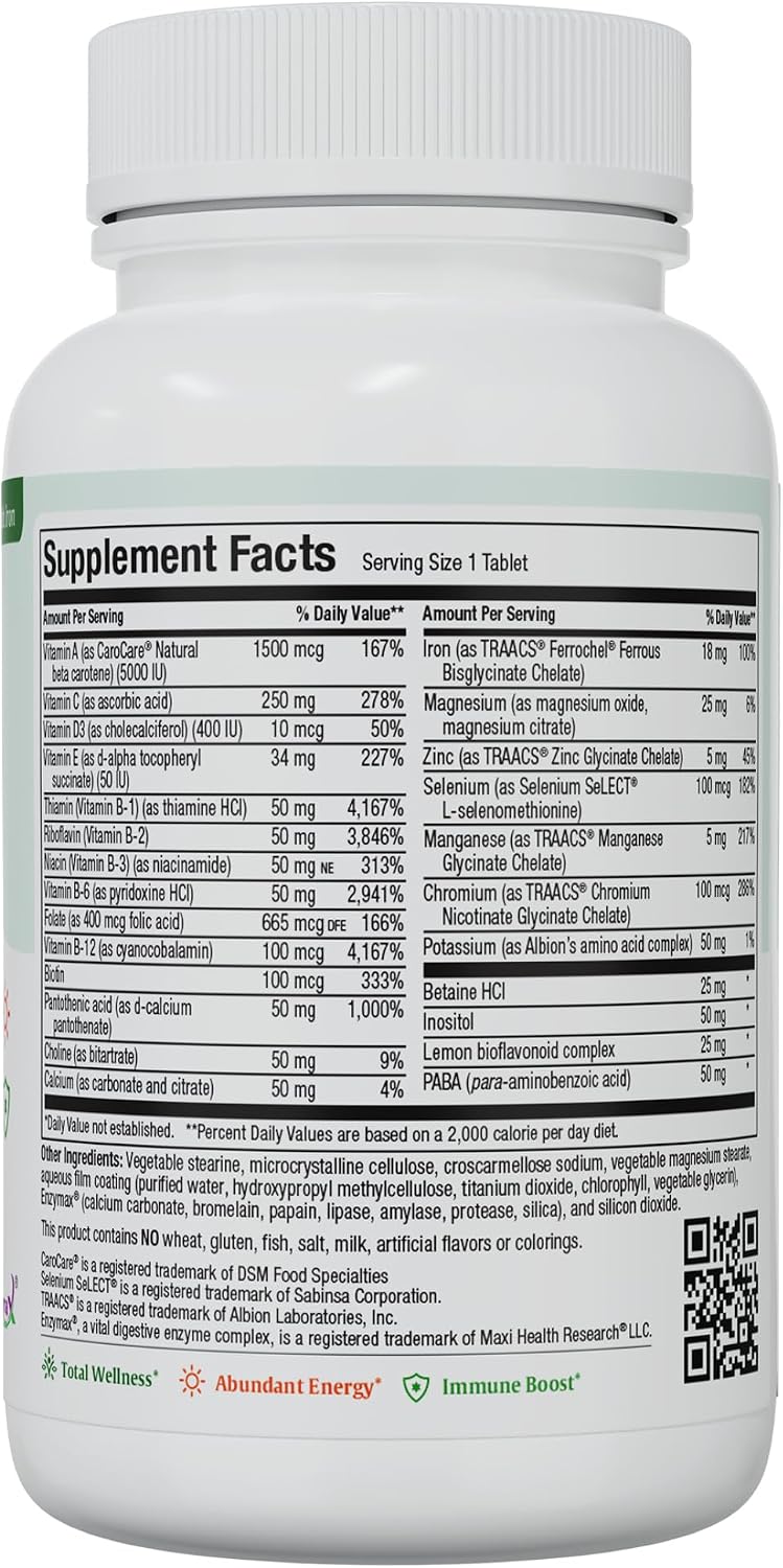 Maxi Health Multivitamin with Iron – Once Daily, Kosher – 90 Tablets - görsel 2