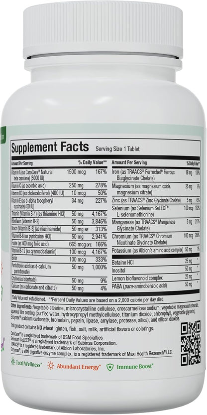 Maxi Health Multivitamin with Iron – Once Daily, Kosher – 90 Tablets