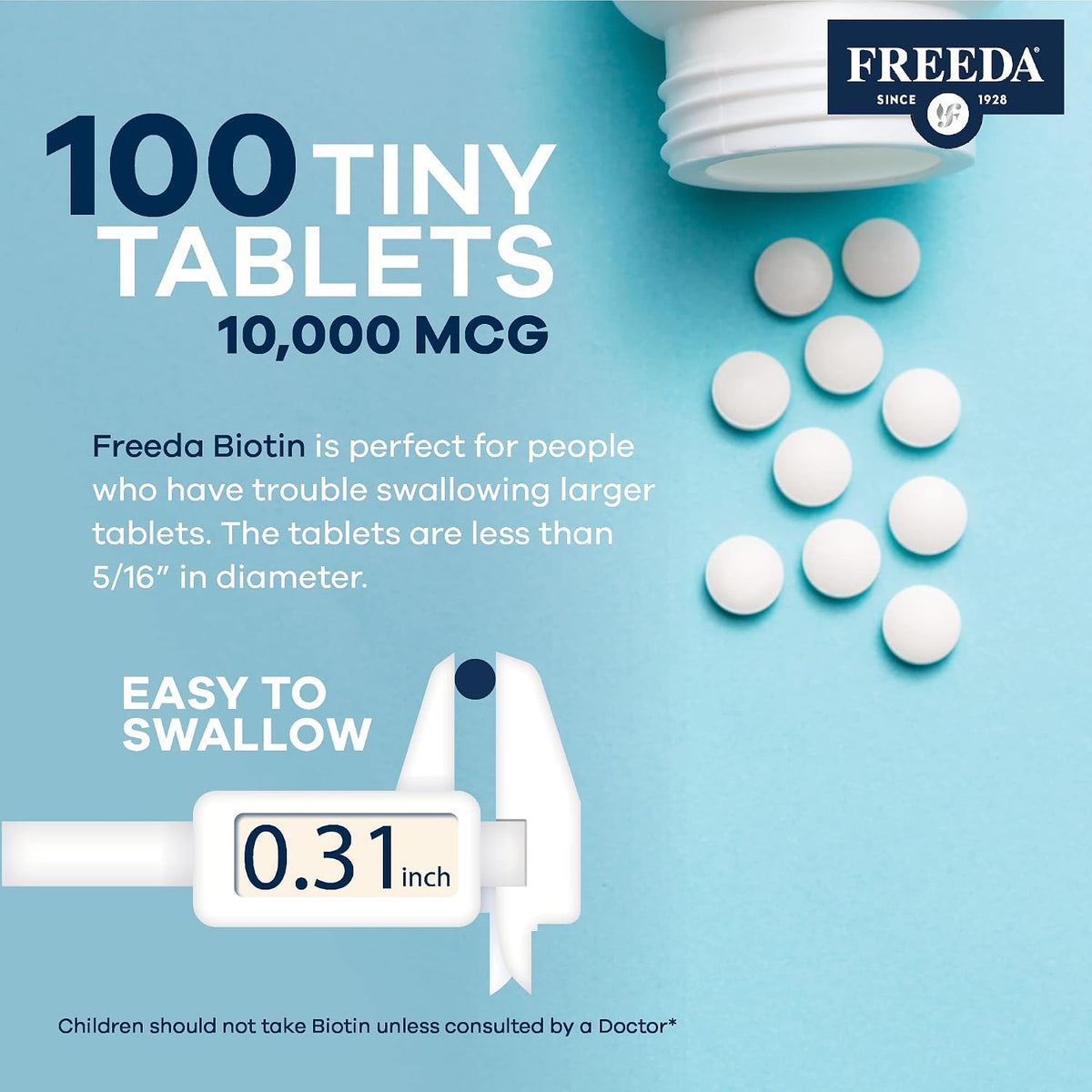FREEDA Biotin 10,000 mcg – Hair, Skin & Nails Support – Tiny Tablets - görsel 5