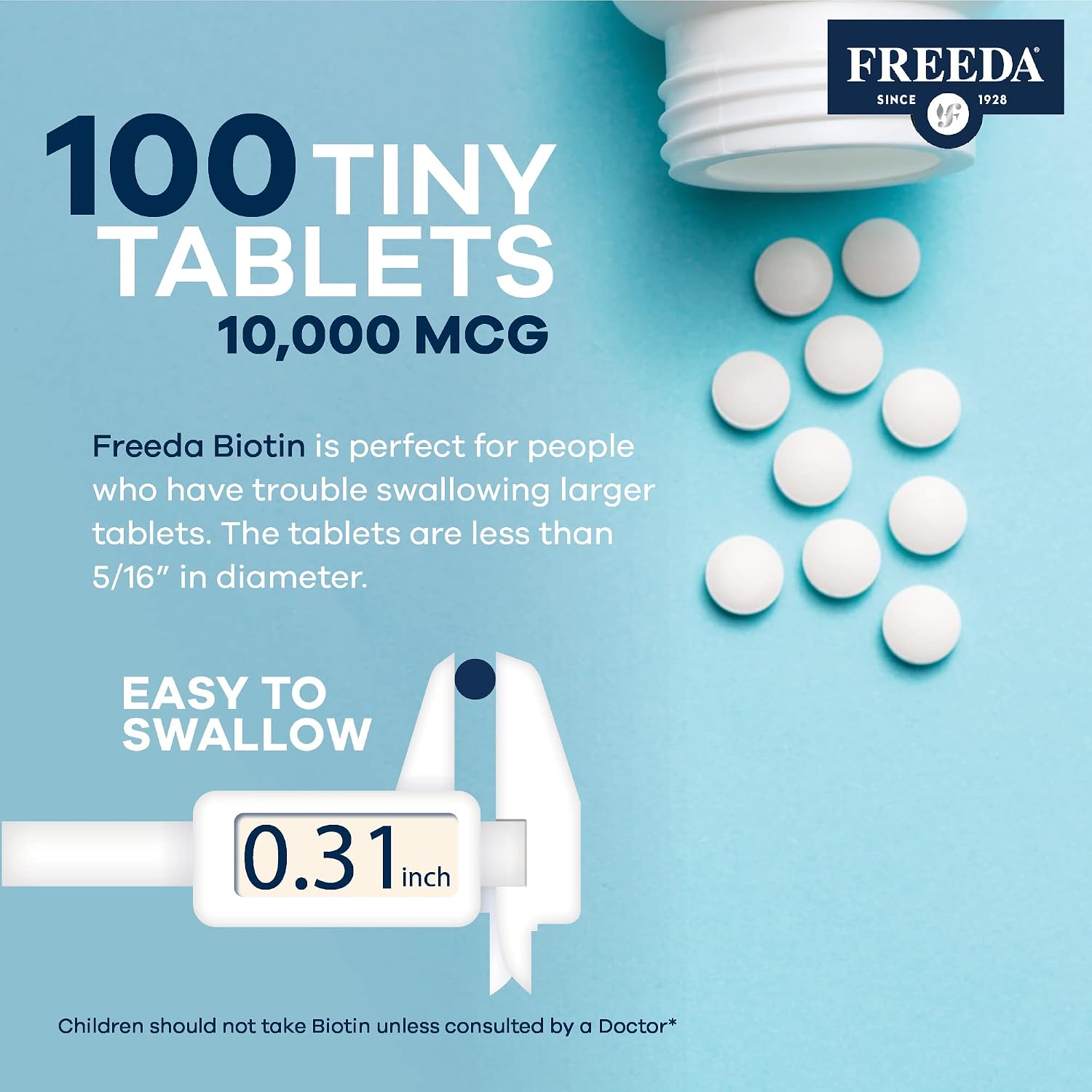 FREEDA Biotin 10,000 mcg – Hair, Skin & Nails Support – Tiny Tablets - görsel 5