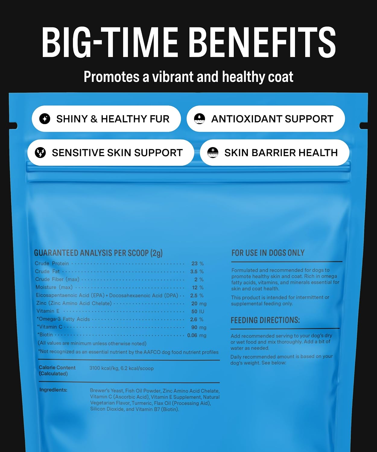 Fi Dog Supplements - Skin & Coat Powder Food Topper | Omega-3, Biotin & Zinc | Vet-Formulated | 90 Scoops - görsel 3