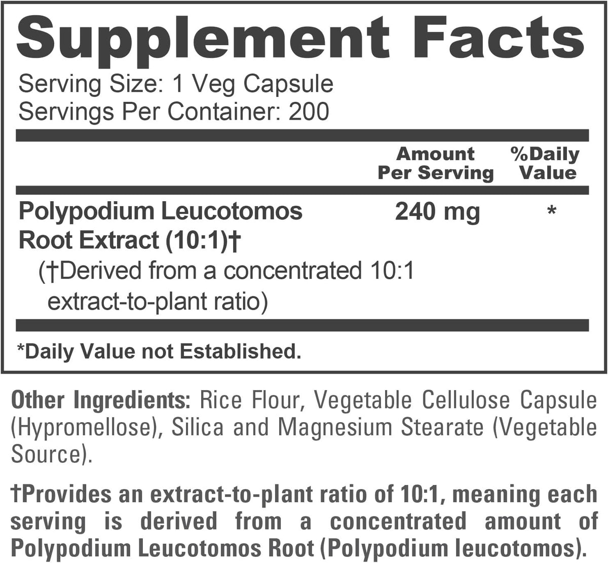 NusaPure Polypodium Leucotomos Capsules, 240 mg, 200 Veg Capsules - görsel 4