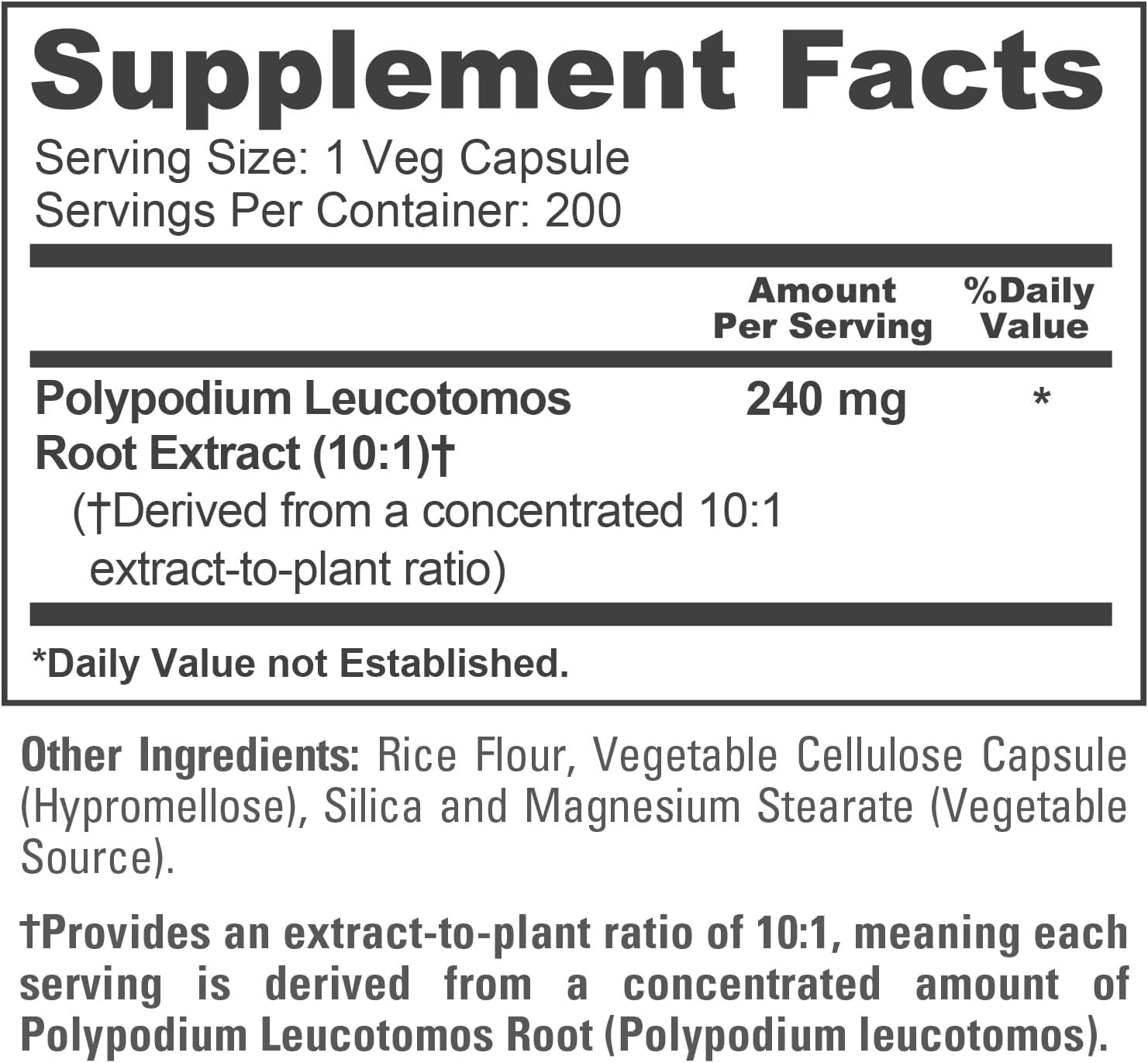 NusaPure Polypodium Leucotomos Capsules, 240 mg, 200 Veg Capsules - görsel 4