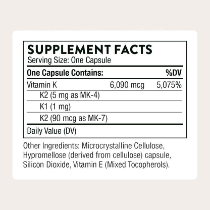 THORNE Vitamin K - Vitamins K1 and K2 (as MK-4 and MK-7) - 60 Capsules