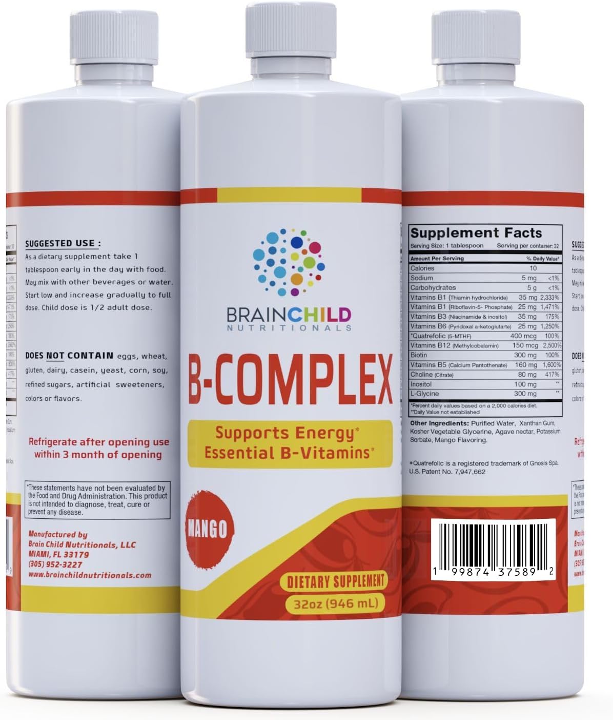 BrainChild B-Complex Liquid – Methylated B Vitamins for Energy, Stress & Mood – 473 ml (Lemon) - görsel 7