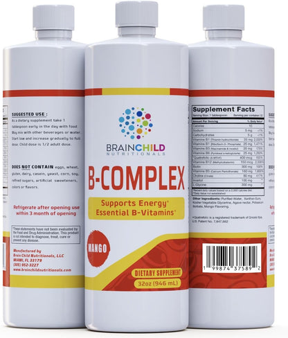 BrainChild B-Complex Liquid – Methylated B Vitamins for Energy, Stress & Mood – 473 ml (Lemon)