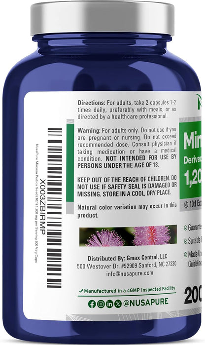 NusaPure Mimosa Pudica Capsules, 1200 mg, – Vegan & Non-GMO: The capsules are plant-based and free from – Image 3